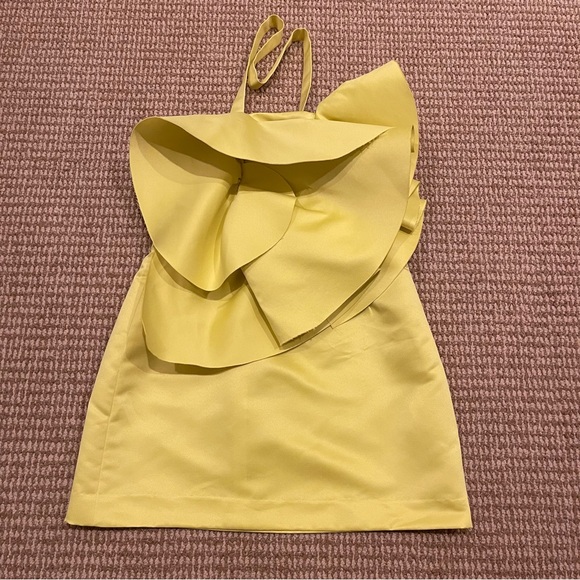 Zara Limited Edition Neon Yellow Voluminous Ruffles Mini Dress Large NWT - Picture 6 of 13